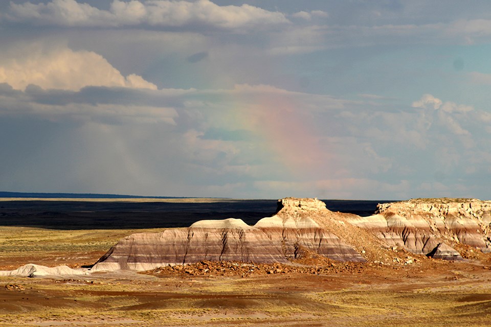 Late afternoon light on Crystal Ridge with rainbow