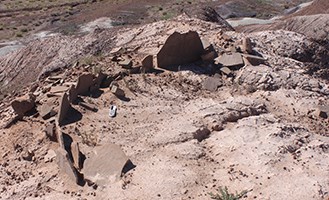 Upright slabs mark wall pithouse alignments