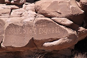 Rockface with Spanish inscription, including the name Esquibel Rockface with Spanish inscription, including the name Esquibel