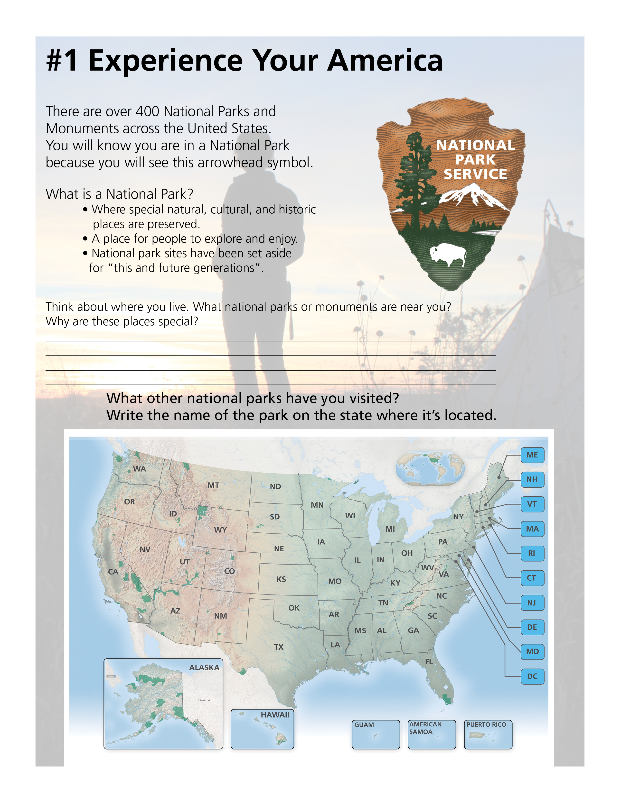 Junior Ranger book page with images and text