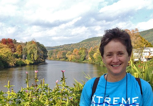 Nancy Haver near a river