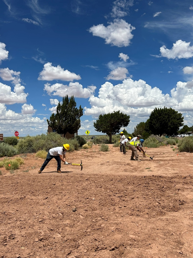 Aerating the ground for the vegetation restoration project in the North Complex of the Petrified Forest NP. Aerating the ground for the vegetation restoration project in the North Complex of the Petrified Forest NP.