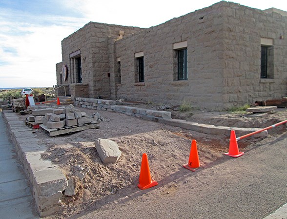 Cones guard the ramp construction area