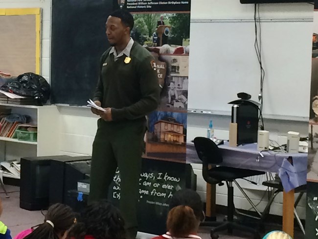 Aaron Speaking to Students Park Ranger Speaking to Students