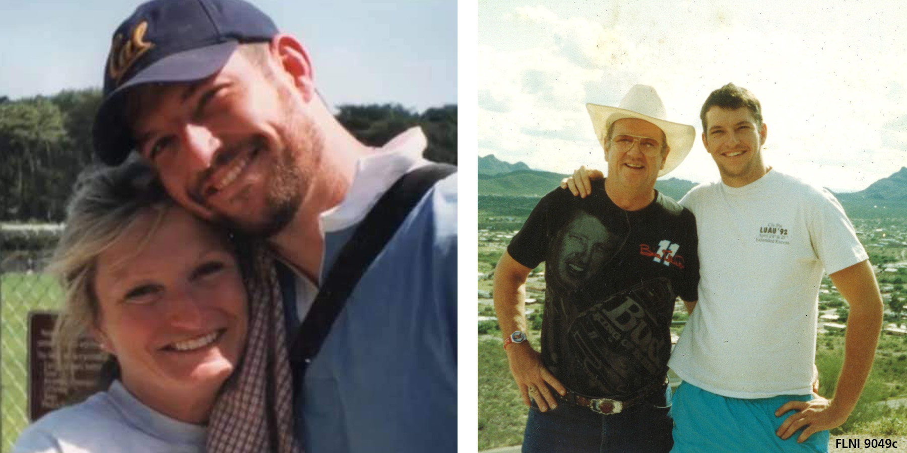 Left image shows mark smiling with his mother. Right image shows Mark with father.