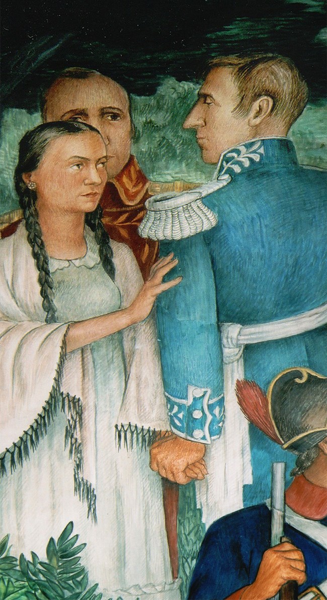 Concepcion Arguello and Nikolai Rezanov as depicted on a mural in the Post Interfaith Chapel. Concepcion Arguello and Nikolai Rezanov as depicted on a mural in the Post Interfaith Chapel.
