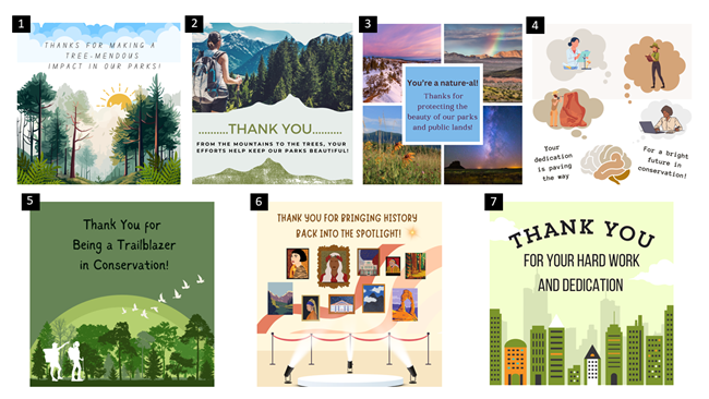 7 images of graphics with words of gratitude on them