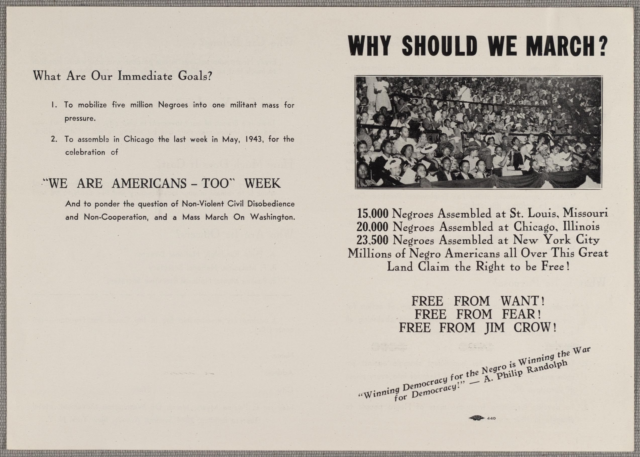 Pamphlet with text about planned civil rights march.