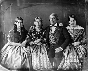 Pío de Jesus Pico and his wife, María Ignacia Alvarado Pico, in 1852, with two of their nieces, María Anita Alvarado (far left) and Trinidad Ortega (far right). Pío de Jesus Pico and his wife, María Ignacia Alvarado Pico, in 1852, with two of their nieces, María Anita Alvarado (far left) and Trinidad Ortega (far right).