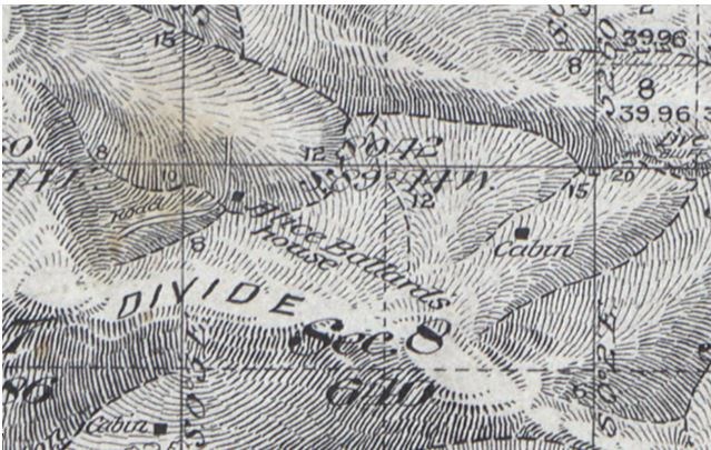 A black and white detail of an 1898 US Surveyor General’s Office map showing the location of Alice Ballard’s house.