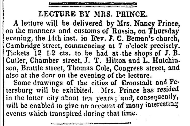 Newspaper clipping about a lecture by Mrs. Prince