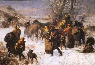 The Underground Railroad (1893) by Charles T. Webber People smuggled in the snow during the winter outside in the 1800's