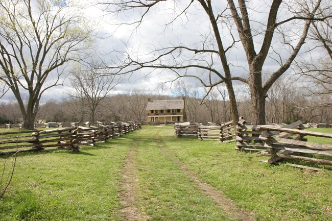 View of the Elkhorn Tavern from the Huntsville Road.