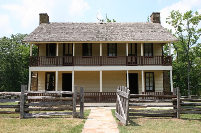 This building is a reconstruction of the Elkhorn Tavern as it was in the 1880s.