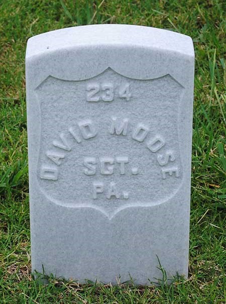 Headstone text reads 234 David Moose; Sgt; PA.