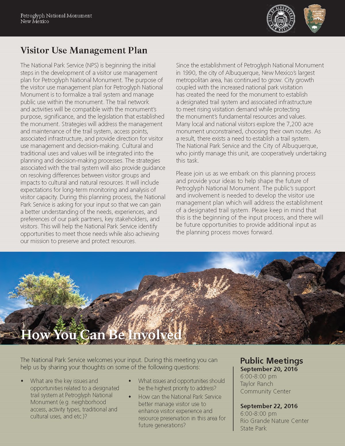 Visitor Use Management Plan Public Meeting flyer Visitor Use Management Plan Public Meeting flyer