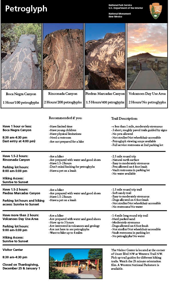 Trails of Petroglyph Image of four different trails featured on a single page with descriptions.