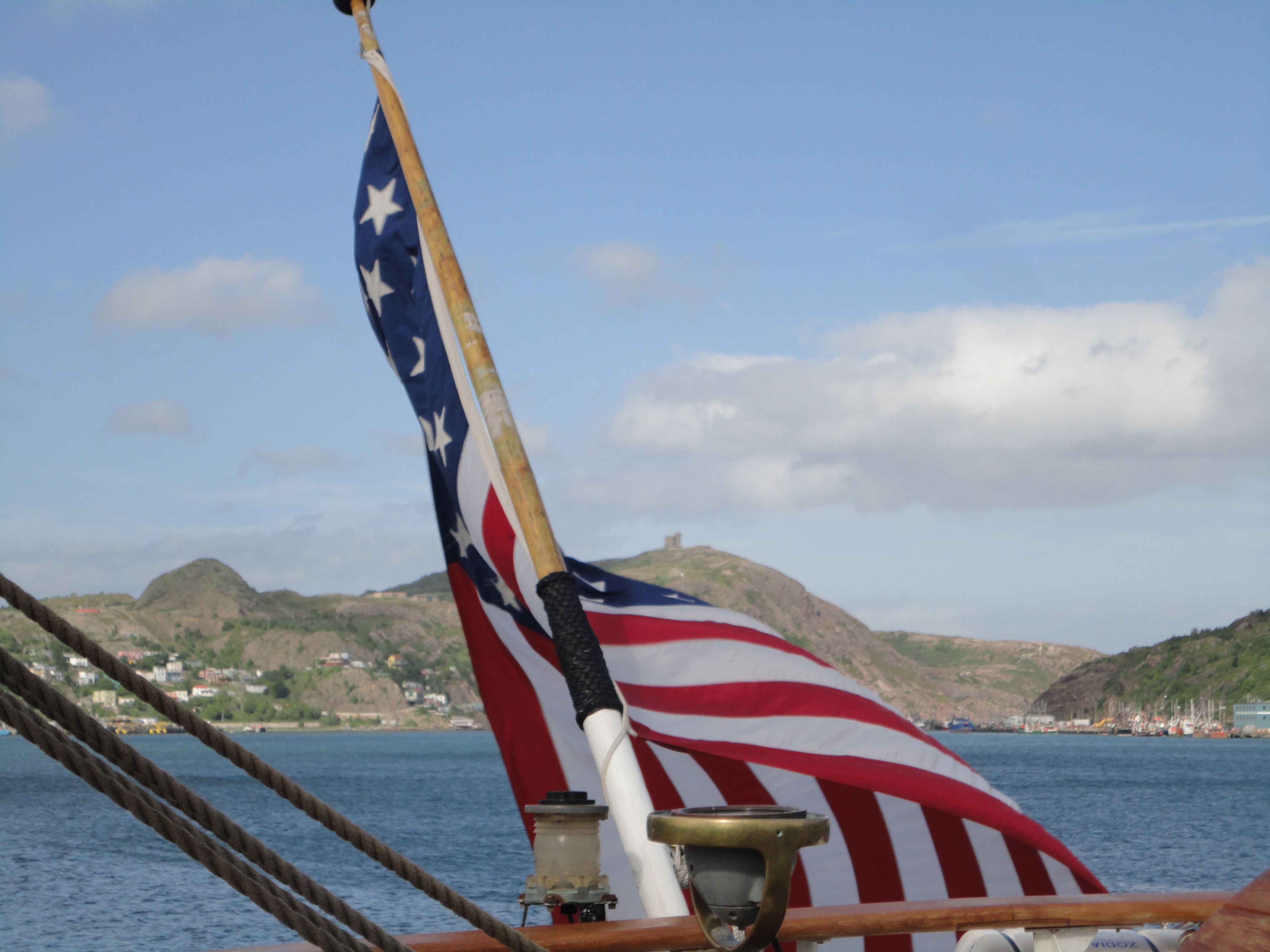 US Coast Guard Eagle with Signal Hill in background