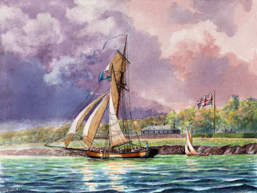 A Painting of the HMS Little Belt beside Fort Malden A Painting of the HMS Little Belt beside Fort Malden