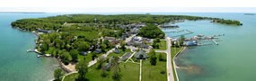 Southwest view from observation deck of Memorial looking towards the Village of Put-in-Bay.