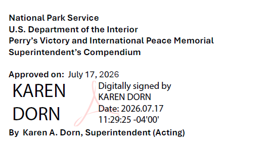 Compendium header with black and white NPS arrowhead and Superintendent's electronic signature; header text is repeated below.