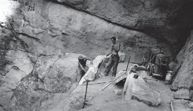 CCC workers construct a switchback on the High Peaks trail.