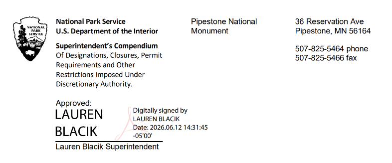 Signature of the park superintendent, Lauren Blacik, dated June 12, 2026.
