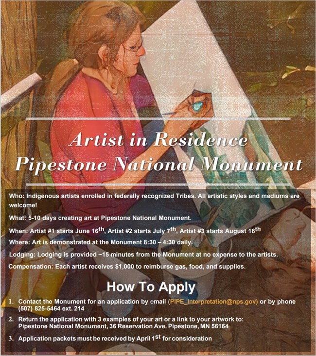 A flyer with a woman sitting on the ground painting and text over her