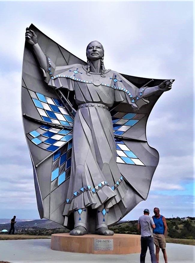 Stainless steel statue of an American Indian woman