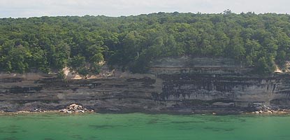 This shoreline photo of the Pictured Rocks was taken from an airplane.