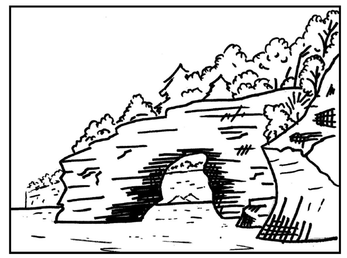 Black and white drawing of the cliffs for children to color.