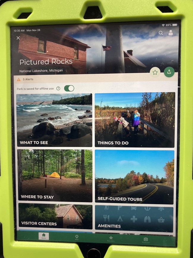 Tablet showing variety of photos in grids