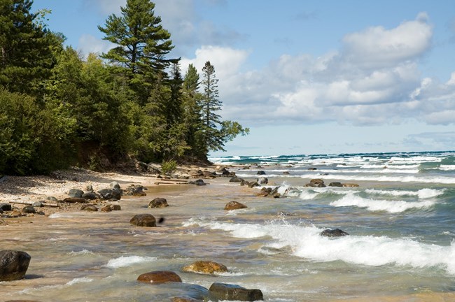 Waves come ashore on the beach