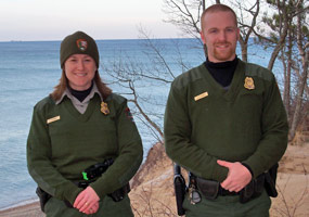 New Pictured Rocks National Lakeshore Park Rangers Tembreull and Hughes at Lake Superior.