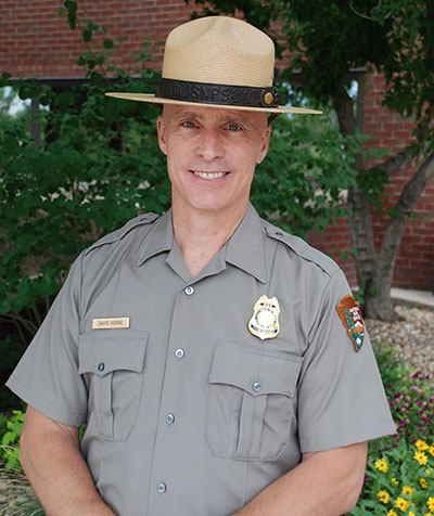 David Horne in National Park Service uniform outside the Intermountain Regional Office.