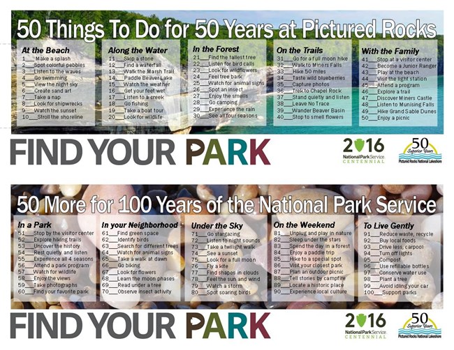 List of 50 things to do in the park and 50 to do elsewhere.