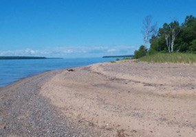 Sandy yet rocky beach along Ironwood Island at Apostle Islands National Lakeshore.