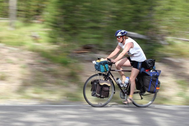 Bicyclist traveling along a park road