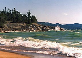 The rugged rocky coast at Lake Superior Provincial Park in Ontario.