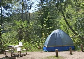 Campsite at Little Beaver Lake Campground in the summertime.