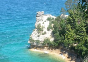 Miners Castle is the best-known feature of the Pictured Rocks cliffs, and is accessible by automobile.