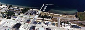 Aerial view of Munising Bay marina. State of Michigan photo.