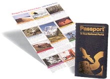 NPS passport book and a sheet of annual passport stamps
