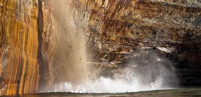 Rockfall from the Pictured Rocks cliffs can happen at any time. Be careful on the water and on the cliff top. Rockfall from the Pictured Rocks cliffs can happen at any time. Be careful on the water and on the cliff top.