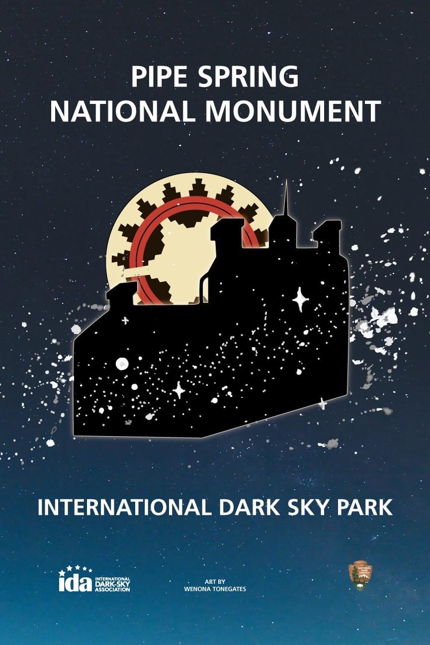 Pipe Spring's Dark Sky logo of a historic fort and Southern Paiute basket