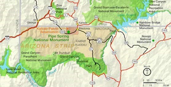 Map of Southern Utah and Northern Arizona