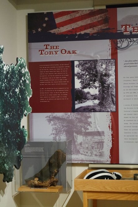 The site of the Tory Oak is on the property of the Wilkes Heritage Museum, formerly the Wilkes County Court House.