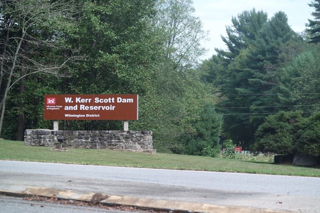 W. Kerr Scott Dam and Reservoir sign along the road