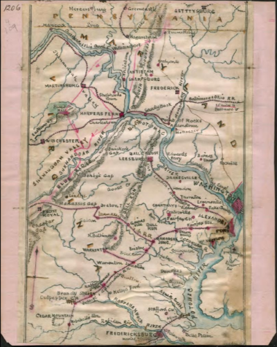 Map of a river indicating the watershed and its features
