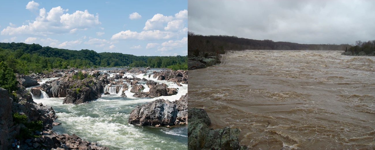 Great Falls Flood Side by Side Great Falls VA 2010 Flood VS a Sunny Day